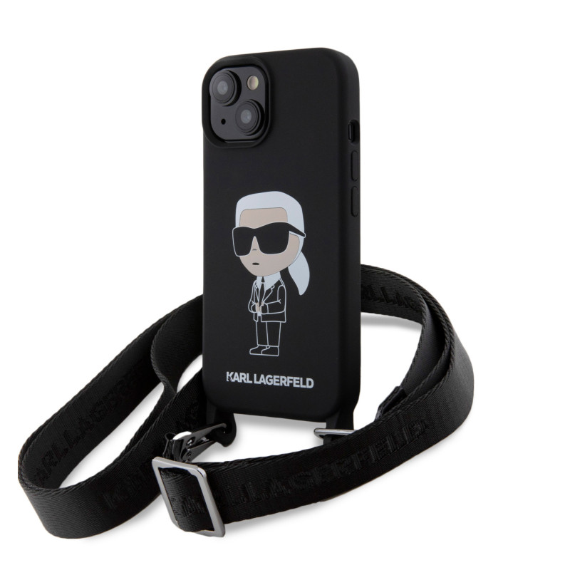 Karl Lagerfeld Liquid Silicone Crossbody Ikonik pouzdro pro iPhone 15 černá