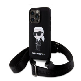 Karl Lagerfeld Liquid Silicone Crossbody Ikonik pouzdro pro iPhone 15 Pro Max černá