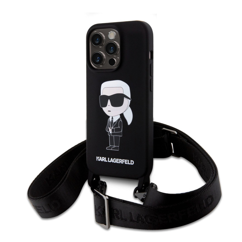 Karl Lagerfeld Liquid Silicone Crossbody Ikonik Case for iPhone 15 Pro Max black