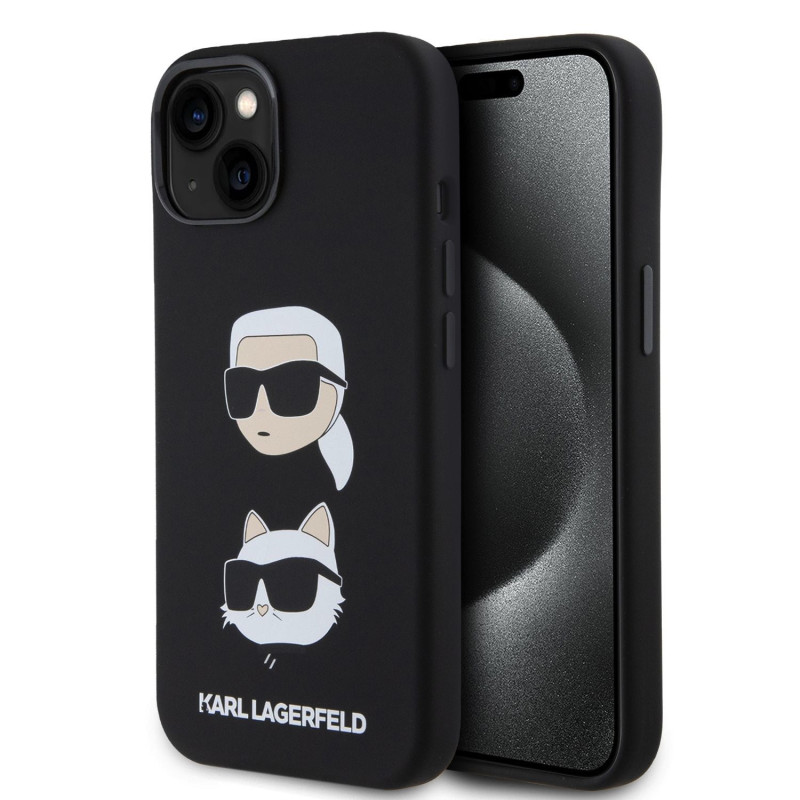 Karl Lagerfeld Liquid Silicone Karl and Choupette Heads Case for iPhone 15 schwarz