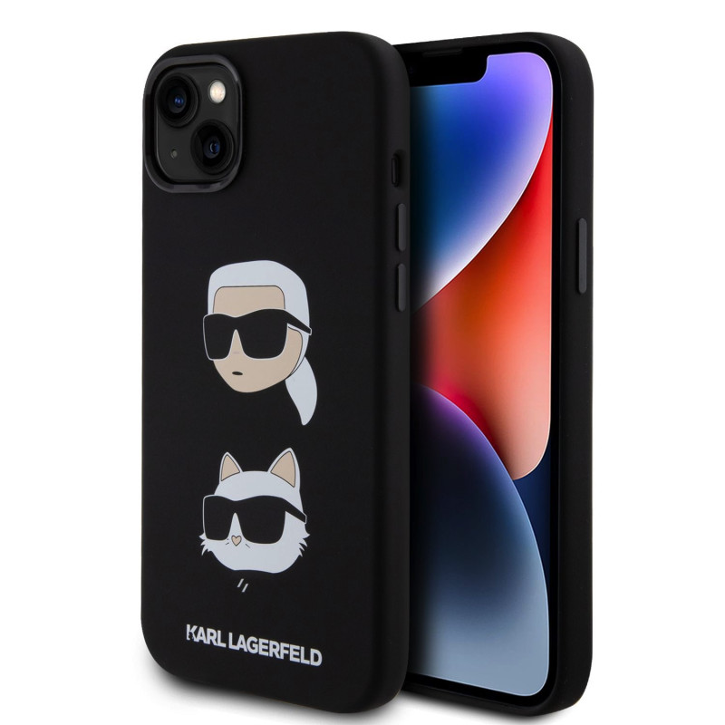 Karl Lagerfeld Liquid Silicone Karl a Choupette Heads puzdro pre iPhone 15 Plus čierna