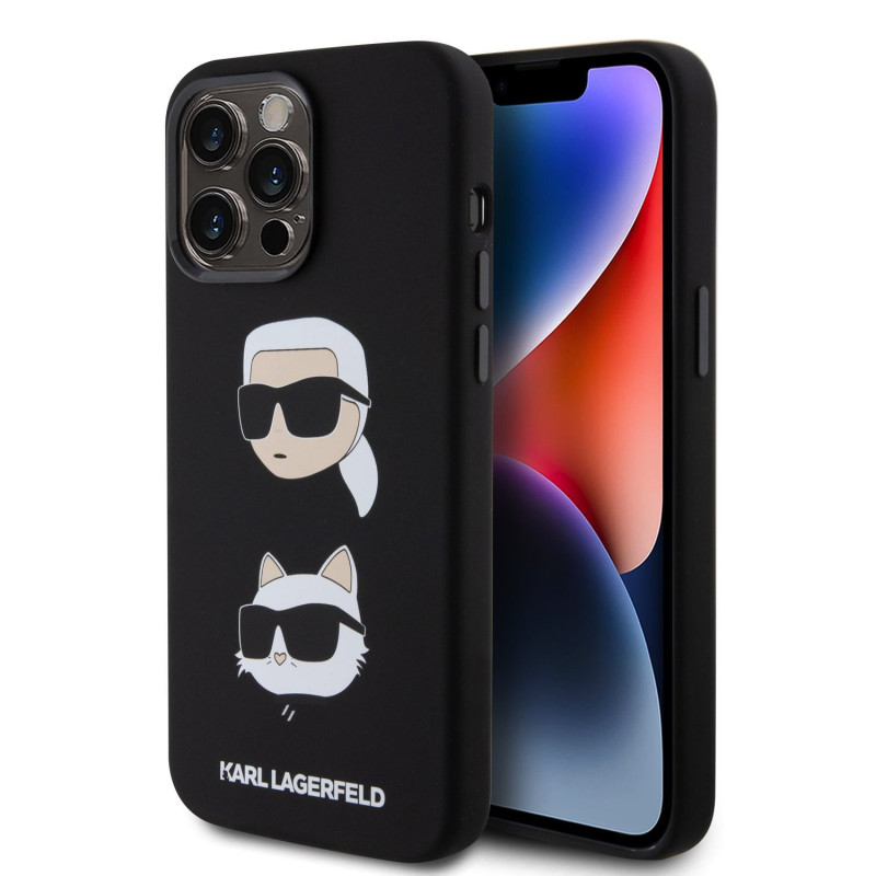 Karl Lagerfeld Liquid Silicone Karl and Choupette Heads Case for iPhone 15 Pro Max black