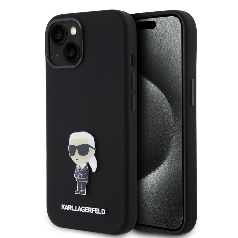 Karl Lagerfeld Liquid Silicone Metal Ikonik pouzdro pro iPhone 15 černá