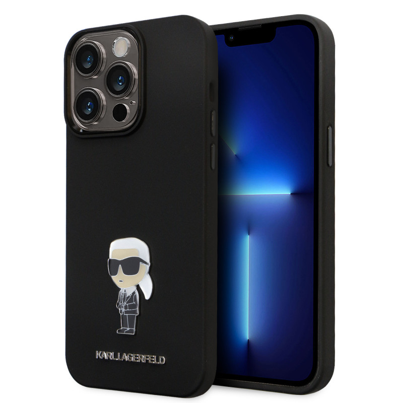 Karl Lagerfeld Liquid Silicone Metal Ikonik pouzdro pro iPhone 15 Pro Max černá