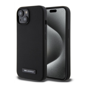 Karl Lagerfeld Liquid Silicone Plaque MagSafe Case for iPhone 15 black