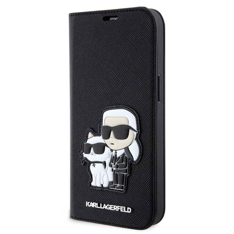Karl Lagerfeld PU Saffiano Karl and Choupette NFT Book Case for iPhone 13 black