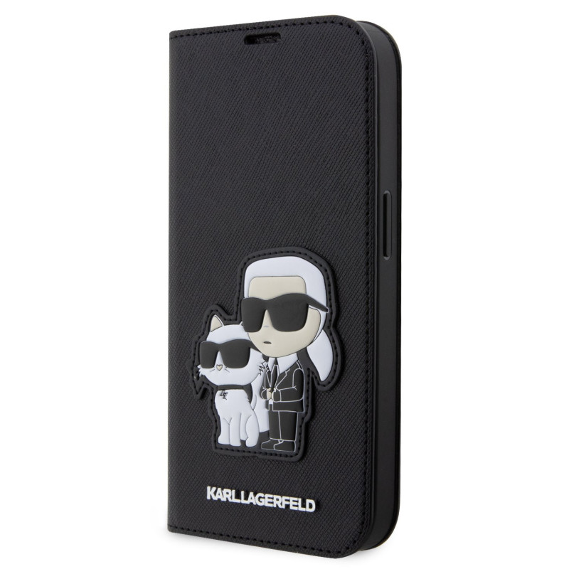 Karl Lagerfeld PU Saffiano Karl and Choupette NFT Book Case for iPhone 13 Pro Max fekete