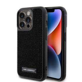 Karl Lagerfeld Rhinestone Plate Metal Logo Case for iPhone 15 Pro schwarz