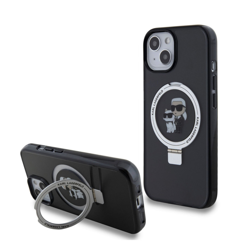 Karl Lagerfeld Ringstand Karl and Choupette MagSafe Case for iPhone 15 schwarz
