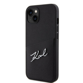 Karl Lagerfeld Saffiano Card Slot Metal Signature pouzdro pro iPhone 14 černá