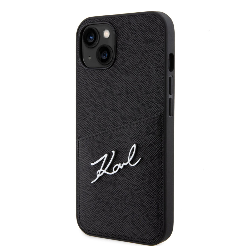 Karl Lagerfeld Saffiano Card Slot Metal Signature pouzdro pro iPhone 14 černá