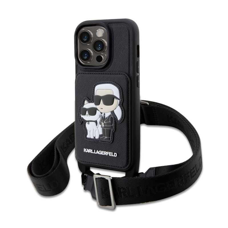 Karl Lagerfeld Saffiano Crossbody Karl and Choupette NFT Kryt pro iPhone 14 Pro černá