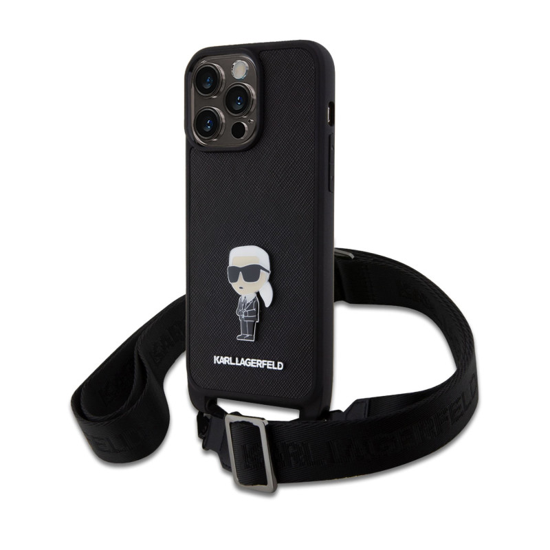 Karl Lagerfeld Saffiano Crossbody Metal Ikonik Case for iPhone 15 Pro Max black