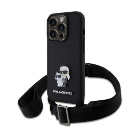 Karl Lagerfeld Saffiano Crossbody Metal Karl and Choupette Case for iPhone 15 Pro schwarz