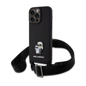 Karl Lagerfeld Saffiano Crossbody Metal Karl and Choupette Case for iPhone 15 Pro Max black