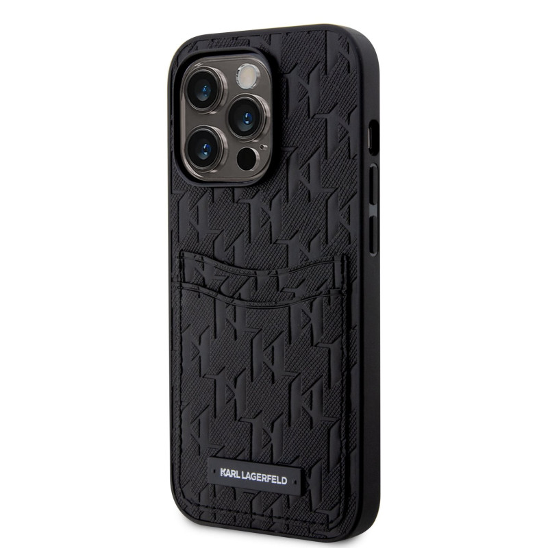 Karl Lagerfeld Saffiano Monogram Card Slot Case for iPhone 13 Pro Max fekete