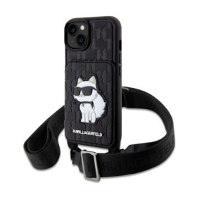 Karl Lagerfeld Saffiano Monogram Crossbody Choupette NFT Case for iPhone 14 schwarz
