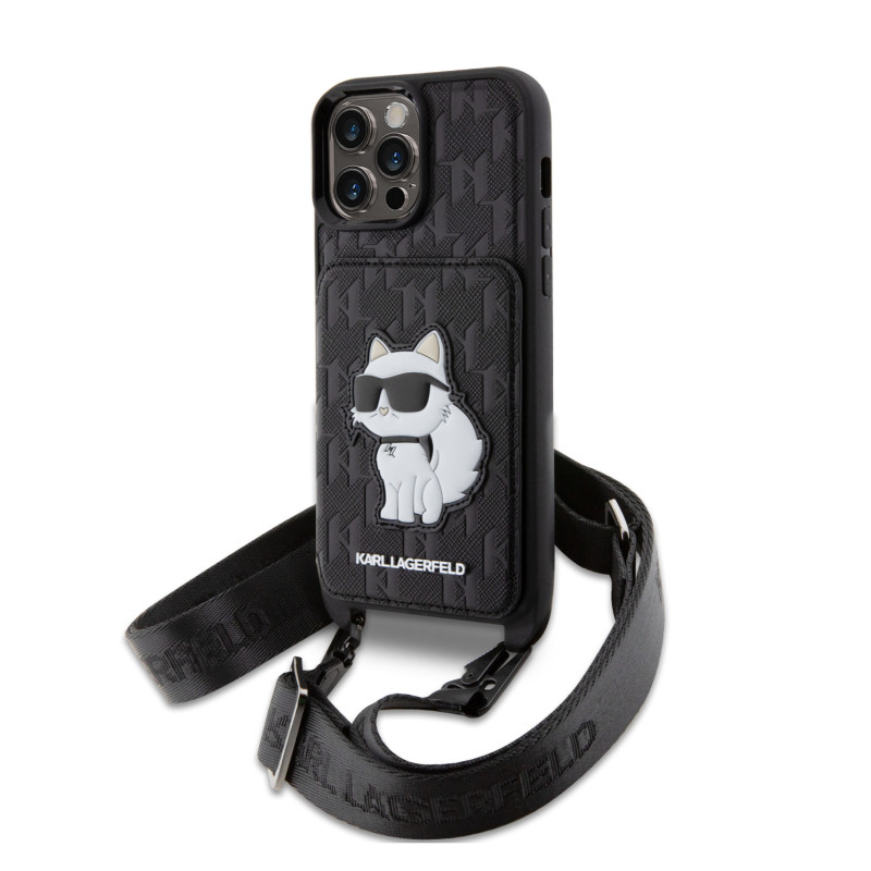 Karl Lagerfeld Saffiano Monogram Crossbody Choupette NFT Case for iPhone 14 Pro Max schwarz