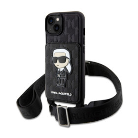 Karl Lagerfeld Saffiano Monogram Crossbody Ikonik NFT Case for iPhone 14 black