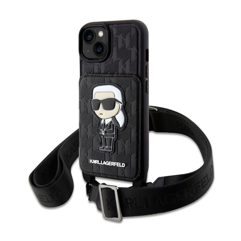 Karl Lagerfeld Saffiano Monogram Crossbody Ikonik NFT Case for iPhone 14 black