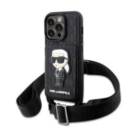 Karl Lagerfeld Saffiano Monogram Crossbody Ikonik NFT Case for iPhone 14 Pro schwarz
