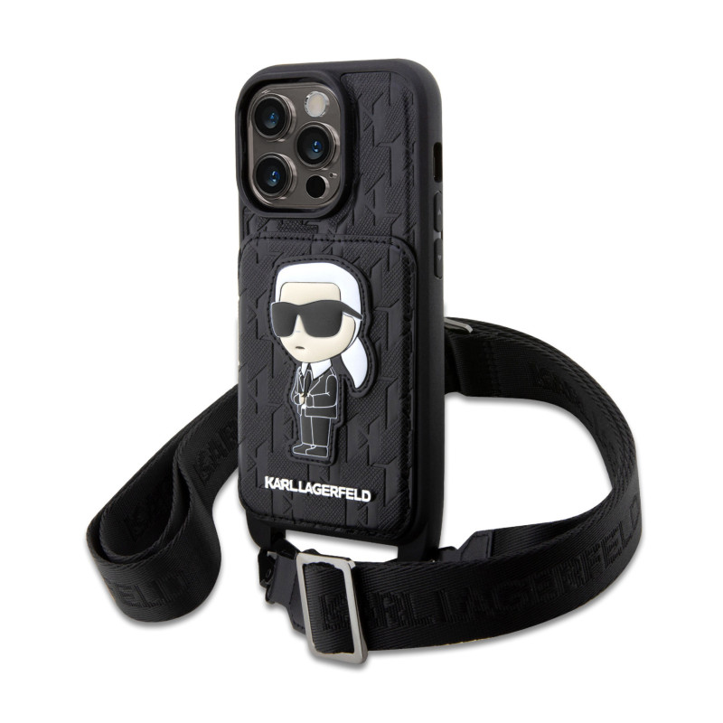 Karl Lagerfeld Saffiano Monogram Crossbody Ikonik NFT Kryt pro iPhone 14 Pro černá