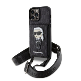 Karl Lagerfeld Saffiano Monogram Crossbody Ikonik NFT Case for iPhone 14 Pro Max schwarz