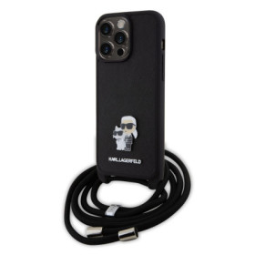 Karl Lagerfeld Saffiano Nylon Crossbody Metal Karl and Choupette Case for iPhone 15 Pro Max schwarz