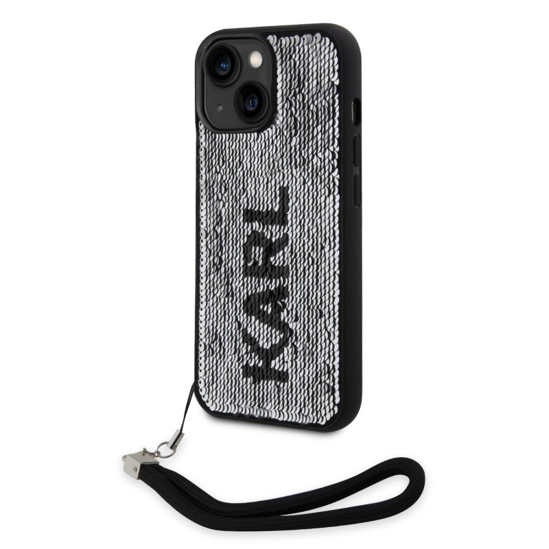 Karl Lagerfeld Sequins Reversible pouzdro pro iPhone 14 černástříbrná