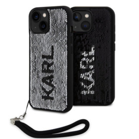 Karl Lagerfeld Sequins Reversible pouzdro pro iPhone 15 černástříbrná