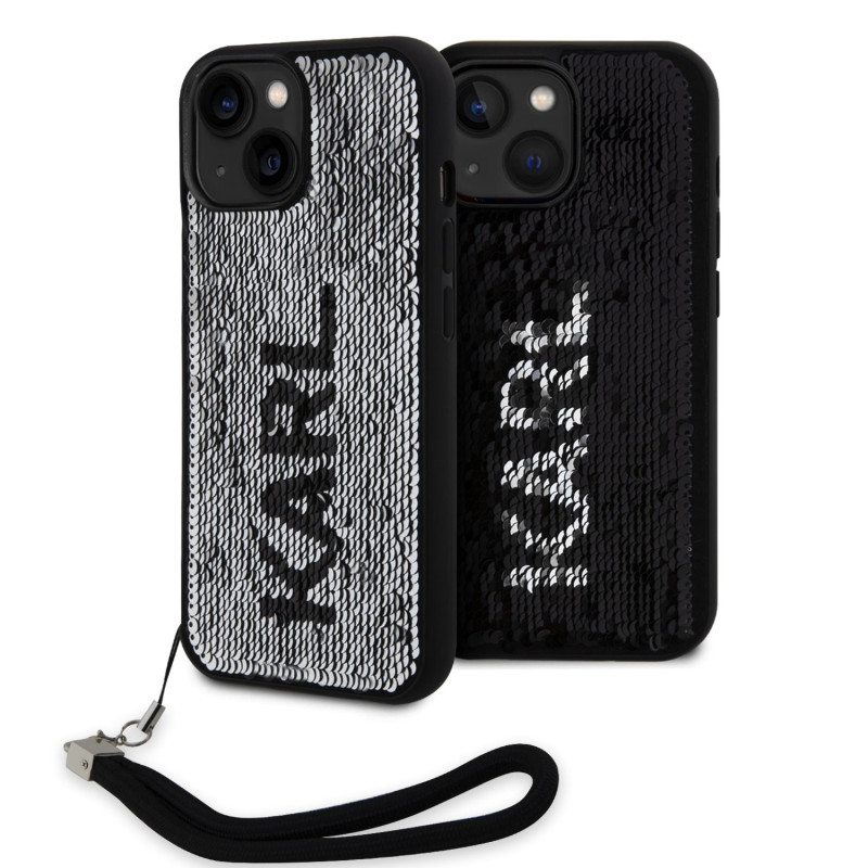 Karl Lagerfeld Sequins Reversible pouzdro pro iPhone 15 černástříbrná