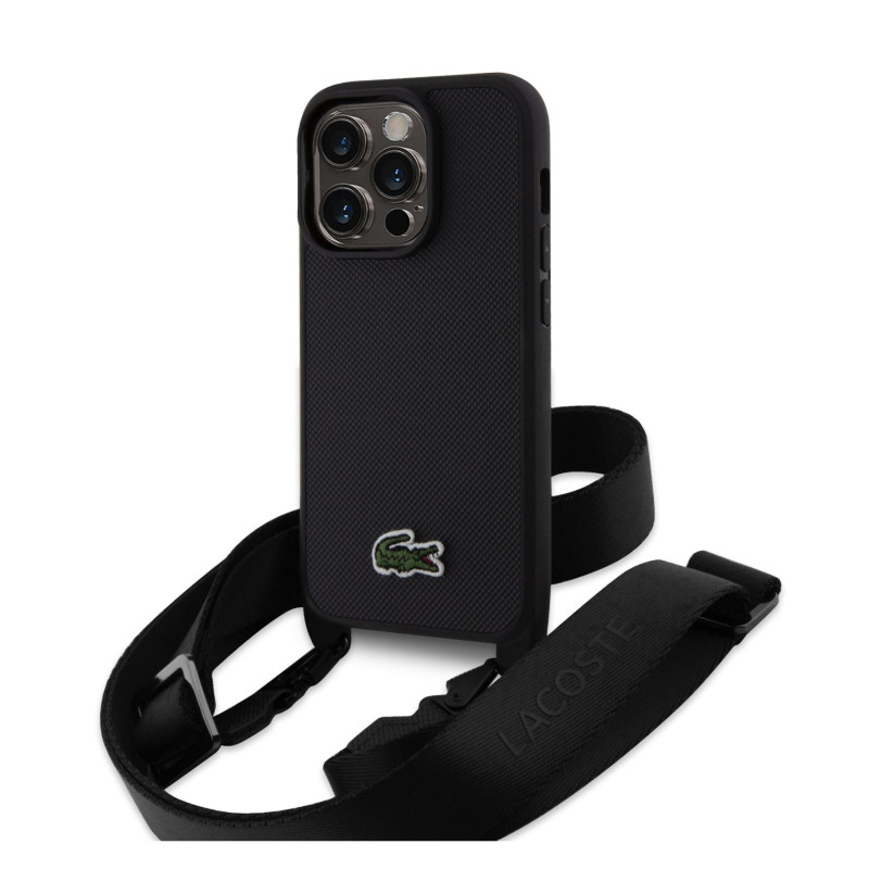 Lacoste Iconic Petit Pique Crossbody Woven Logo pouzdro pro iPhone 15 Pro černá
