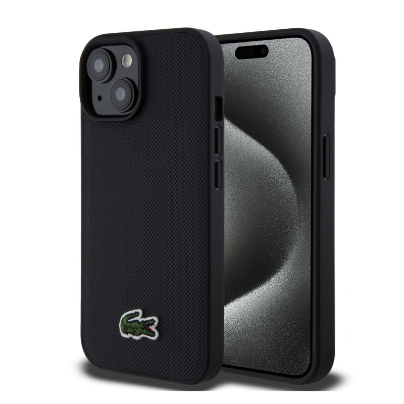 Lacoste Iconic Petit Pique Woven Logo MagSafe Case for iPhone 15 schwarz