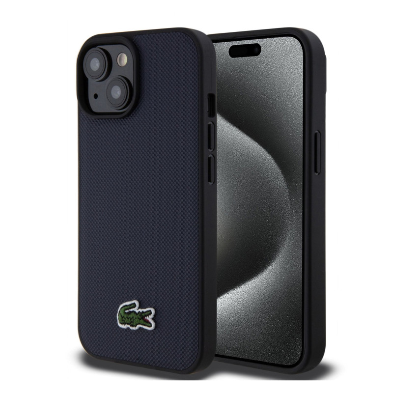 Lacoste Iconic Petit Pique Woven Logo Magsafe pouzdro pro iPhone 15 Navy