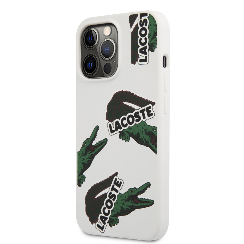 Lacoste Liquid Silicone Allover Pattern Case for iPhone 13 Pro weiss