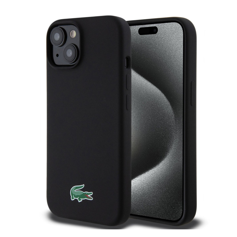 Lacoste Liquid Silicone Microfiber Croc Logo MagSafe Case for iPhone 15 black