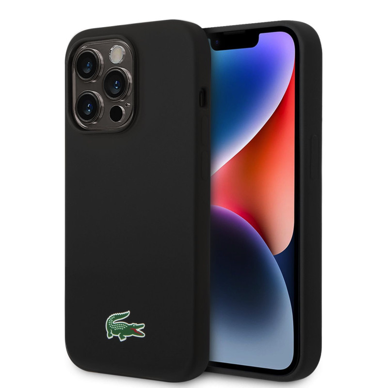 Lacoste Liquid Silicone Microfiber Croc Logo MagSafe Case for iPhone 15 Pro Max schwarz