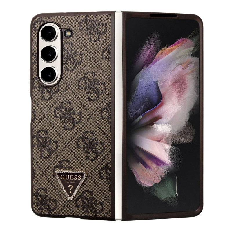 Guess 4G PU Leather Triangle Case for Samsung Galaxy Z Fold 5 brown