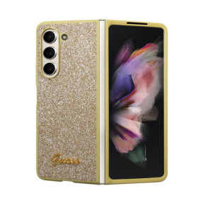 Guess PC/TPU Glitter Flakes Metal Logo Case for Samsung Galaxy Z Fold 5 arany