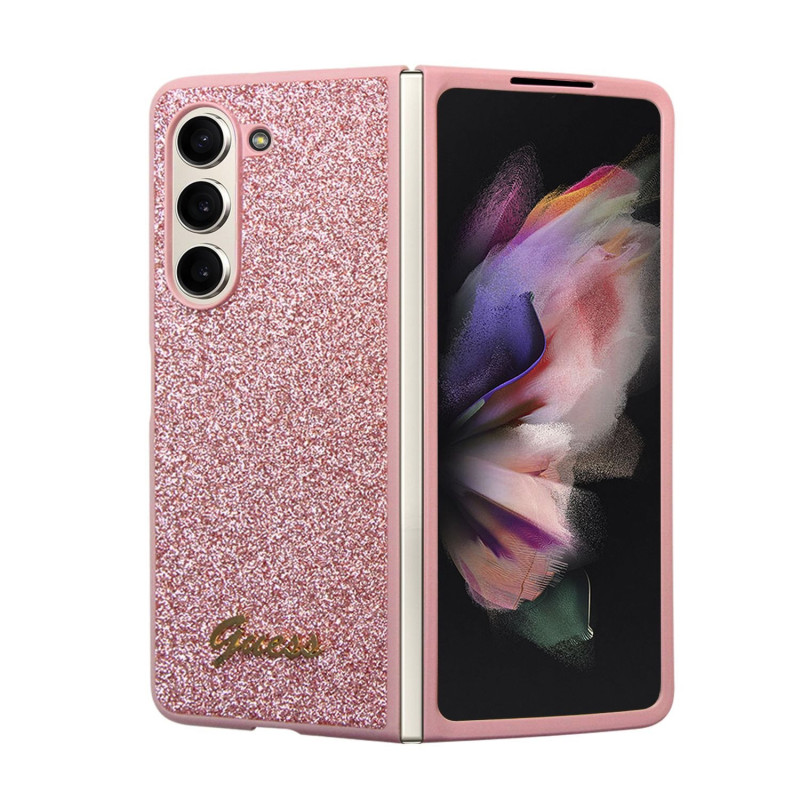 Guess PC/TPU Glitter Flakes Metal Logo Case for Samsung Galaxy Z Fold 5 pink