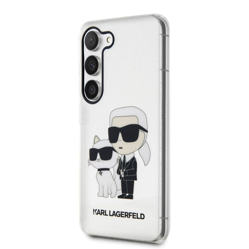 Karl Lagerfeld IML Glitter Karl and Choupette NFT pouzdro pro Samsung Galaxy S23 transparentní