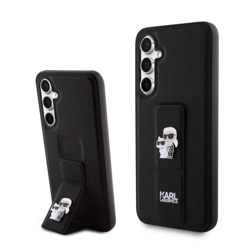 Karl Lagerfeld Saffiano Grip Stand Metal Logo Case for Samsung Galaxy S23 FE schwarz