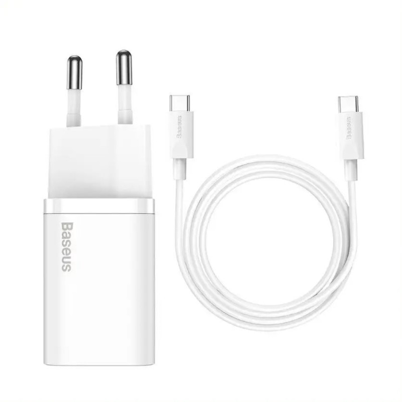 Baseus TZCCSUP-L02 Super Si Quick Nabíječka USB-C 25W + Datový Kabel USB-C to USB-C 1m bílá