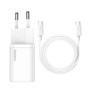 Baseus TZCCSUP-L02 Super Si Quick Nabíjačka USB-C 25W + Dátový Kábel USB-C to USB-C 1m biela