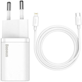 Baseus TZCCSUP-B02 Super Si Quick Charger USB-C 20W + Simple Wisdom Data Cable USB-C to iP 1m weiss