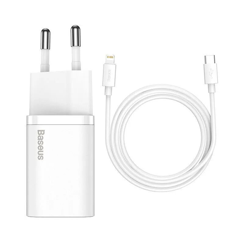 Baseus TZCCSUP-B02 Super Si Quick Nabíječka USB-C 20W + Simple Wisdom Data Kabel USB-C to iP 1m bílá