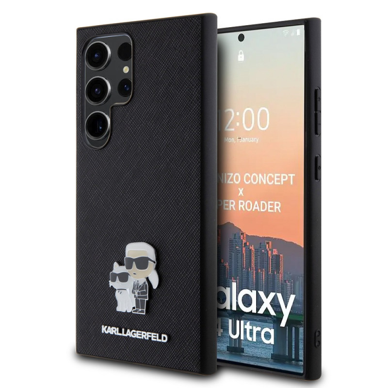 Karl Lagerfeld PU Saffiano Metal Karl and Choupette Case for Samsung Galaxy S24 Ultra black