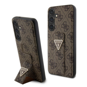 Guess PU Grip Stand 4G Strass Triangle Metal Logo Case for Samsung Galaxy S24+ braun