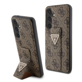 Guess PU Grip Stand 4G Strass Triangle Metal Logo Case for Samsung Galaxy S24 braun