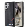 BMW M PU Leather Carbon Magsafe Tricolor Line Case for Samsung Galaxy S24 Ultra black